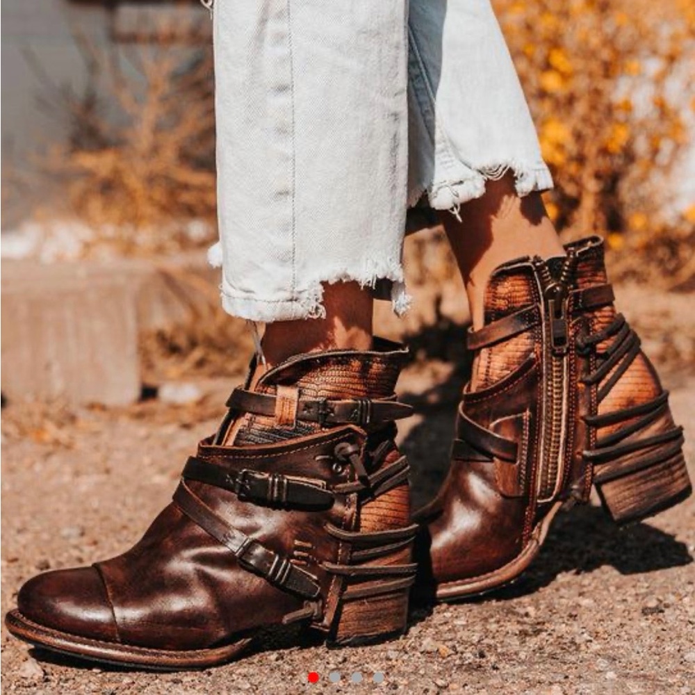 Freebird by Steven Crue-Copper Multi Strappy Ankle Boots